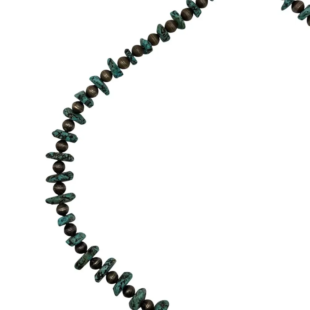 Exceptional Vintage Nugget Turquoise & Sterling? Silver Bench Bead Necklace‎